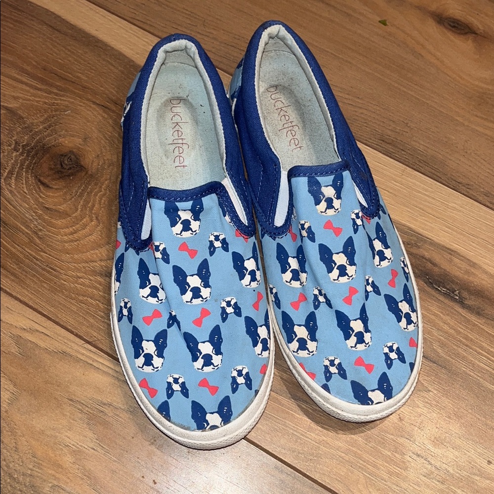 Bucketfeet Boston Terrier “The Perfect Gentleman” Slip-On Canvas Shoes Size 5
